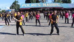 Jelang HUT ke-74 Polwan, Polres Nabire lakukan senam bersama