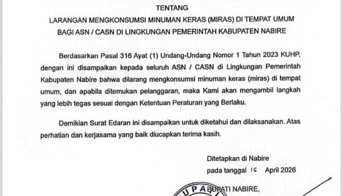 Tegas! Bupati Nabire Keluarkan Edaran: ASN Dilarang Minum Miras di Tempat Umum