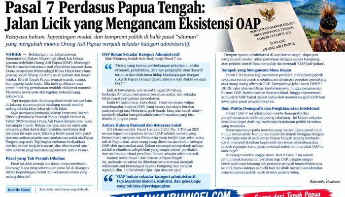 Pasal 7 Perdasus Papua Tengah dan Masa Depan Identitas OAP?